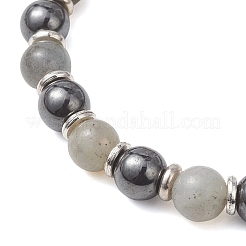 Bracelets extensibles en perles d'hématite synthétique non magnétique et de labradorite naturelle pour femmes et hommes&nbsp;BJEW-JB13404