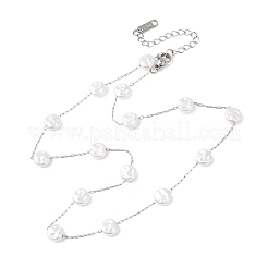 Colliers à maillons en acier inoxydable 304 avec perles plates rondes en plastique ABS pour femmes&nbsp;NJEW-G190-03P