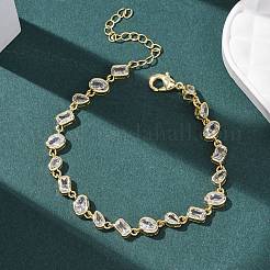 Bracciali a catena con micro pavé di zirconi cubici trasparenti in ottone per donna&nbsp;BJEW-K274-13G