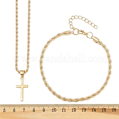 Conjuntos de collares y pulseras de cadena con colgante de cruz de aleación para mujer&nbsp;SJEW-A002-01G