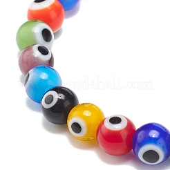 9 pièces 9 couleurs à la main mauvais œil au chalumeau rond perlé extensible bracelets ensemble pour enfants&nbsp;BJEW-JB08899