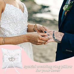 Almohadilla de anillo de bodas de seda tributo con cinta de poliéster y corazón de aleación&nbsp;DIY-WH0325-48A