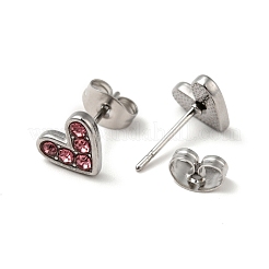 Orecchini a bottone con strass in acciaio inossidabile 304 a forma di cuore&nbsp;EJEW-A081-15P