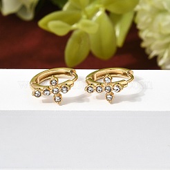 Pendientes de aro con cruz de acero inoxidable 304 y rhinestone&nbsp;EJEW-P344-05G