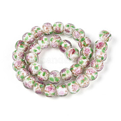 Fili di perline rondelle fatte a mano con fiori interni lavorati a lume&nbsp;LAMP-T022-24K