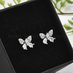 Orecchini a bottone in ottone con zirconi chiari e micro pavè&nbsp;EJEW-R016-02P