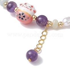 3 pz braccialetti elastici con perline malesi tinte e ametista naturale e corniola&nbsp;BJEW-JB11273