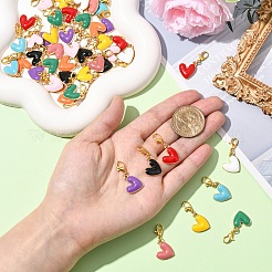 50 pieza de 10 estilos de decoraciones colgantes de esmalte de aleación de corazón&nbsp;HJEW-YW00114