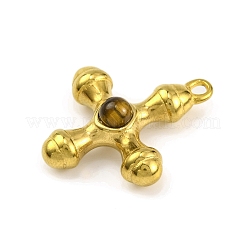 Pendentifs croix en œil de tigre naturel et acier inoxydable 304&nbsp;STAS-H221-01G-08