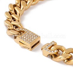 Bracciale con catene a maglie in acciaio inossidabile placcato ionico (ip) 304 con chiusura a lucchetto in strass di cristallo per donna&nbsp;BJEW-E107-01G-04