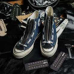 Schnürstiefel aus PU-Leder mit Reißverschlusseinsätzen&nbsp;DIY-WH0043-51AB-02
