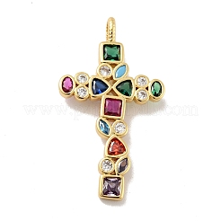 Croce in ottone micro pavé di ciondoli colorati in zirconia cubica&nbsp;KK-G419-17G