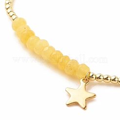 Pulsera elástica de cuentas redondas de jade natural de Malasia (teñido) con dijes de estrella de acero inoxidable 304&nbsp;BJEW-JB08059