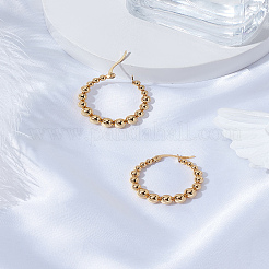 1 paio di orecchini a cerchio con perline rotonde in acciaio inossidabile 201 con perni in acciaio inossidabile 304 per donna&nbsp;EJEW-LP0011-03