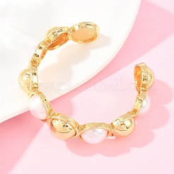 Brazaletes de latón semicirculares con imitación de perla ABS para mujer&nbsp;BJEW-T025-05G-01