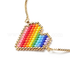 Bracelet coulissant en forme de cœur tressé avec des graines japonaises de couleur arc-en-ciel&nbsp;BJEW-MZ00002