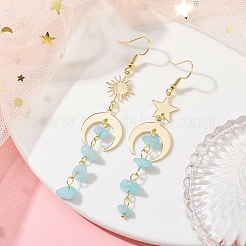 Aretes asimétricos de latón con luna&nbsp;EJEW-JE05461-05