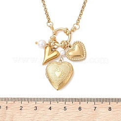 Colliers pendentifs médaillon en acier inoxydable en forme de cœur avec perle de coquillage pour femmes&nbsp;NJEW-JN05954