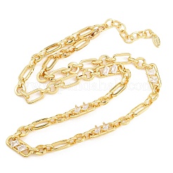 Collares de cadena Figaro con pavé de latón y circonitas cúbicas de 7 mm&nbsp;NJEW-D324-05G-07