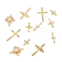 12 Stück 6 Stile Kreuz Legierung Strass & Kunststoff Perle Anhänger & Link Zubehörse Kits&nbsp;FIND-TA0007-90