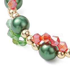 Weihnachtsglas- und Backfarben-Perlglanz-Glasperlen-Rundperlenarmbänder für Damen&nbsp;BJEW-JB12441-01