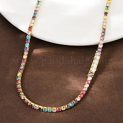 925 collier tennis en argent sterling pavé de zircones cubiques colorées pour femme&nbsp;NJEW-C096-01B-G01