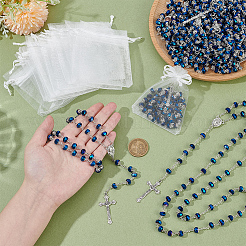15 stücke jesus kreuz zink-legierung anhänger blau glas Unterlegscheibe rosenkranz perlenketten für frauen männer&nbsp;NJEW-WA0001-02