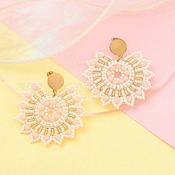 Pendientes colgantes de acero inoxidable 304 con flores y cuentas bohemias para mujer&nbsp;EJEW-R001-04B