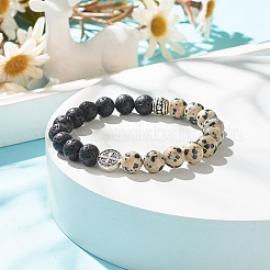 Bracelet extensible en pierre de lave naturelle et pierres précieuses avec perles de jésus en alliage&nbsp;BJEW-JB08013