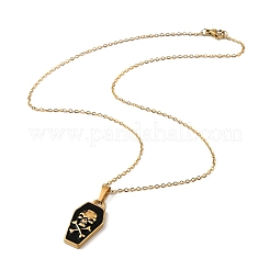Halloween-Thema 304 Edelstahl schwarzer Emaille Sarg mit Totenkopf Anhänger Halsketten für Männer&nbsp;LS-NJEW-Z090-01G