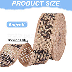 Rubans de toile de jute imprimés de notes de musique&nbsp;OCOR-WH0091-27