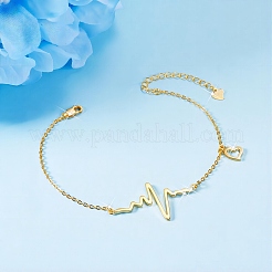 925 braccialetto con ciondolo a forma di battito cardiaco in argento sterling (estensori di catena in stile casuale)&nbsp;JB37C