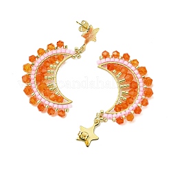 Pendientes colgantes de cuentas de vidrio hechas a mano con forma de luna&nbsp;EJEW-MZ00360-03