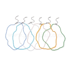 6 collana di perline rondelle sfaccettate in vetro bicolore con catene terminali in acciaio inossidabile 304&nbsp;NJEW-JN05494