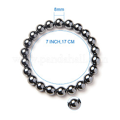 Placa de plata no magnéticos abalorios redondos de hematita sintético brazalete tramo de&nbsp;BJEW-PH0001-8mm-21