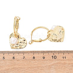 Herzförmige Creolen aus Messing und Naturperlen&nbsp;EJEW-Z159-03G