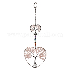 7 chakra cuore albero della vita ornamento da appendere in ottone e perline di pietre preziose naturali e sintetiche&nbsp;G-H359-01R-02