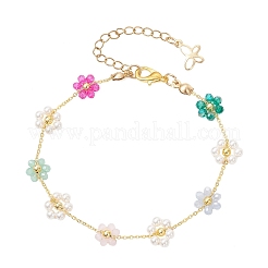 Bracelets en laiton et verre à maillons en forme de fleur pour femmes&nbsp;BJEW-JB14026