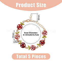 5 set di bracciali a catena con maglie a forma di rosa in lega bicolore con strass&nbsp;BJEW-FI0001-63