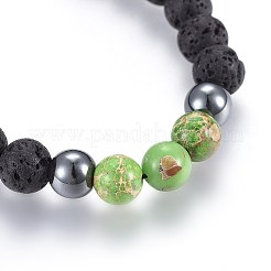 Natürliches Lavastein und nicht magnetische synthetische Hämatitperlen geflochtene Perlenarmbänder&nbsp;BJEW-JB03975