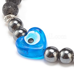 Bracciale elasticizzato in pietra lavica naturale ed ematite sintetica&nbsp;BJEW-JB08323-01