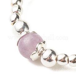 2 pièce 2 styles de bagues en perles d'améthyste lavande naturelle et d'hématite synthétique avec breloques en laiton en forme d'arbre de vie&nbsp;RJEW-JR00474-04
