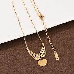 Collar con colgante de corazón y alas de ángel de acero inoxidable 304 para mujer&nbsp;NJEW-G176-03G