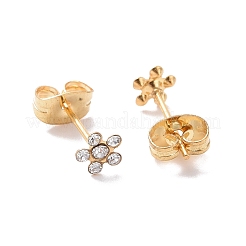 Pendientes de flor con rhinestone y pasadores de acero inoxidable quirúrgico 316L&nbsp;EJEW-P204-03G-02