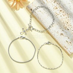 3 Stück 3 Stil 316 chirurgischer Edelstahl Box & venezianische Kette Armband Set mit Kreuzanhängern&nbsp;BJEW-FS0001-07