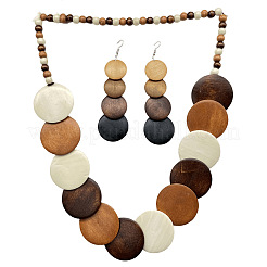Böhmische Vintage-Stil Holz flache runde Perlen Halsketten & baumeln Ohrringe & Perlen Armbänder Sets für Frauen&nbsp;FS-WGEDB9C-01
