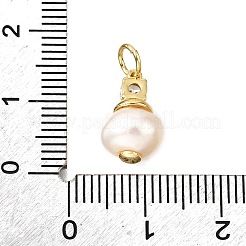 Ciondoli in ottone micro pavé di zirconi cubici trasparenti con perle naturali&nbsp;KK-V011-55G