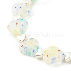 Bracelet extensible fait main millefiori au chalumeau et perles de coeur en alliage&nbsp;BJEW-JB08042-04