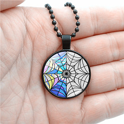 Colliers à pendentif en alliage de zinc et verre colorés en forme de toile d'araignée pour femmes&nbsp;FS-WG0F648-02