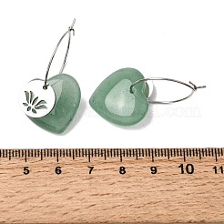 Boucles d'oreilles créoles en aventurine verte naturelle et acier inoxydable 304 pour femmes&nbsp;EJEW-G475-02P-06
